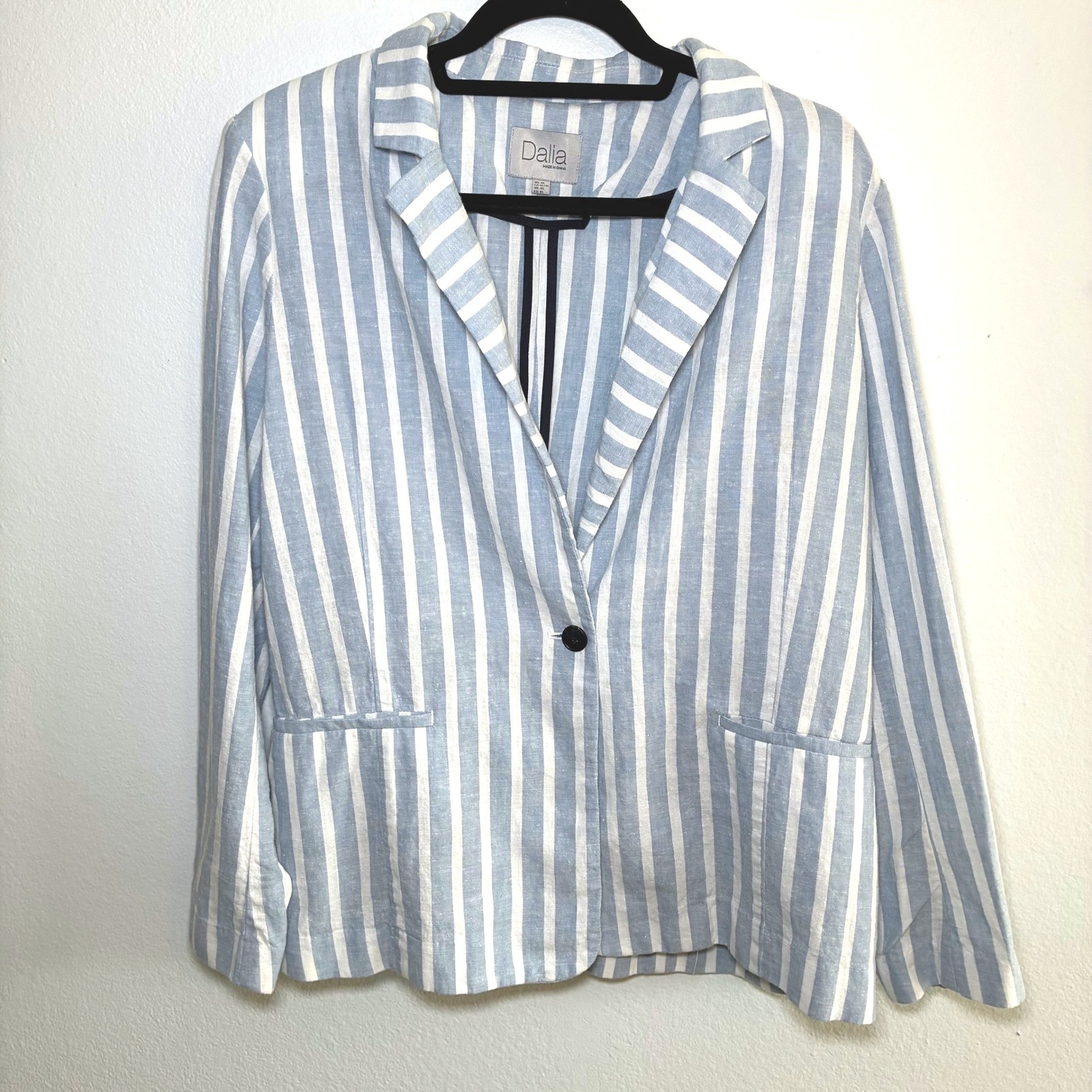 Dalia Linen Blazer Cotton Blend Striped Women Xl Blue Nautical Coastal Preppy